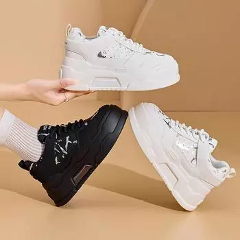 autumn and winter new able versatile casual sports shoes flat-soled single shoes inner height increase thick-soled white shoes children 34 чёрный