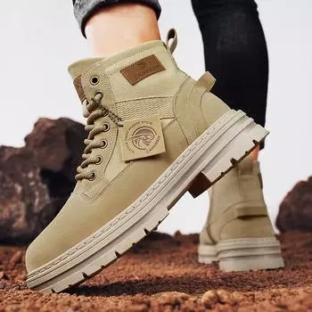 Autumn and winter new British style men s thick-soled heightening outdoor mountaineering tooling shoes men s casual high-top Martin boots 39