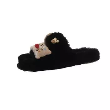 Autumn and winter new cartoon accessories wool slippers women s fashion round head outer slippers women s fashion cotton shoes 35