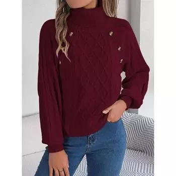 Autumn And Winter New Casual High Neck Button Solid Color Long Sleeved Sweater For Women S белый