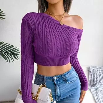 Autumn And Winter New Casual Off Shoulder Solid Color Long Sleeved Pullover Sweater For Women S хаки