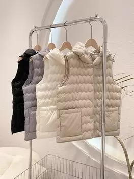 Autumn and winter new classic simple down vest light and thin 90 white duck down hooded and thin versatile vest tide M recommends within 50 kg белый