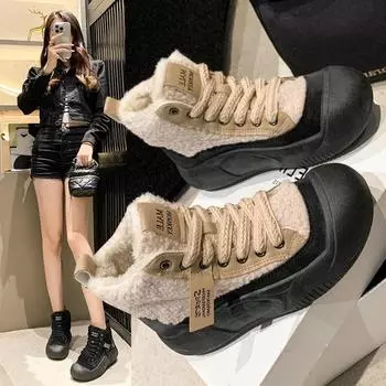 Autumn and winter new cotton shoes women s retro fashion versatile high-top shoes soft-soled velvet short boots women s snow boots 35