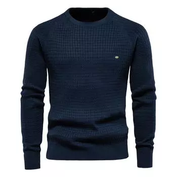 Autumn and winter new cotton sweater men s solid color bottoming plaid pullover sweater for men S