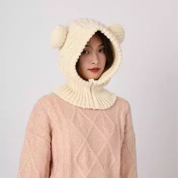 Осень и зима новый милый женский студенческий пуловер шапка интегрированная шапка Барак теплая вязаная шапка Баотоу one size бежевый