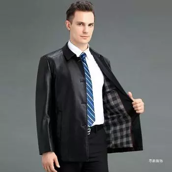 Autumn and winter new deerskin leather jacket men s buttoned jacket lapel middle-aged and elderly dad s leather jacket top 170