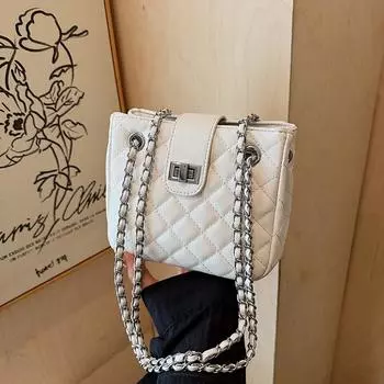 Autumn and winter new diamond chain high-end small square bag fashionable and versatile single shoulder casual messenger bag белый