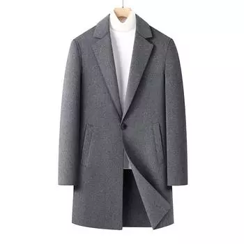 Autumn and Winter New Double-sided Woolen Coat Trench Coat Men s Medium and Long Fashion Casual Single-breasted Youth Wool Coat Coat 170 чёрный