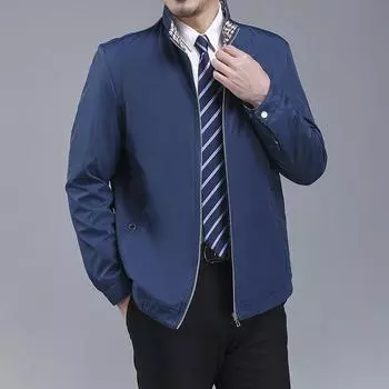 Autumn and winter new fashion loose stand-collar jacket men s middle-aged jacket thin business casual jacket men M