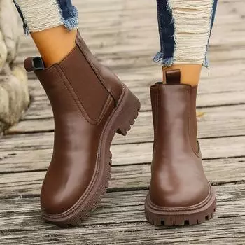 Autumn and winter new fashion Martin boots women s British style thick heel season round head platform fashion chimney velvet short boots 36