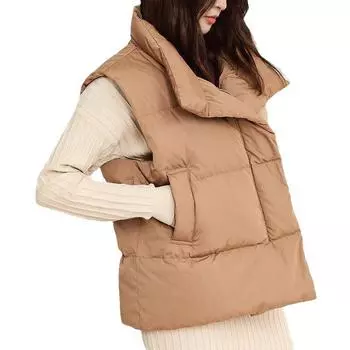 Autumn and winter new fashion stand-up collar versatile loose bread clothes vest women s simple temperament warm top M чёрный