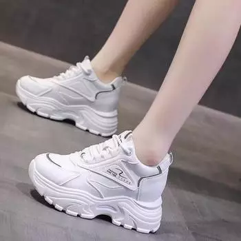 Autumn and winter new fashion trend single shoes casual height increase lace-up women s shoes spring sports board shoes 35