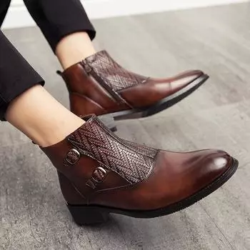 Autumn and winter new high-top leather shoes men s British casual fashion Martin boots heightening men s boots trendy personalized short boots 1018 38 чёрный