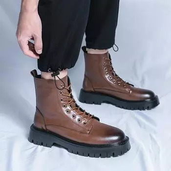 Autumn and winter new high-top martin boots men s shoes British style cargo black boots casual trend biker leather boots 38