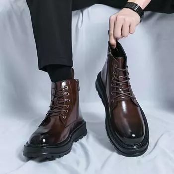 Autumn and winter new high-top Martin boots men s shoes British style versatile tooling brown short boots casual trend locomotive leather boots 38