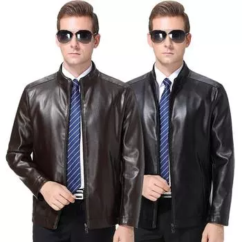 Новая куртка мужская из овчины на осень и зиму, универсальная, деловая, повседневная, для среднего и пожилого возраста, воротник-стойка, плюс бархатная кожаная куртка для мужчин 170