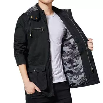 Новая куртка для осени и зимы, мужская рабочая куртка с несколькими карманами, ветровка средней длины из чистого хлопка, стираная M