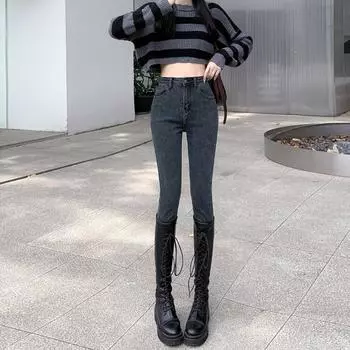 Autumn and winter new jeans women s pencil pants high waist high and thin versatile ins small feet pencil pants 26