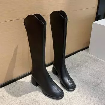 Autumn and winter new knight boots rear zipper thick heel fashion boots comfortable and trendy women s boots 34