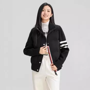 Осень-зима, новый трикотажный легкий пуховик, женский, короткий, контрастного цвета, с полосатым воротником-стойкой, белая куртка TB S белый