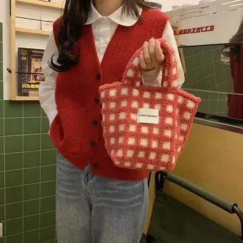 Осенне-зимняя новая вафельная сумка из овечьей шерсти, симпатичная портативная женская сумка, портативная сумка большой вместимости жёлтый