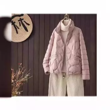 Осень и зима новый литературный и художественный веер воротник стойка повседневный весна и осень легкий и тонкий короткий пуховик женский универсальный M (90-55 kg) чёрный