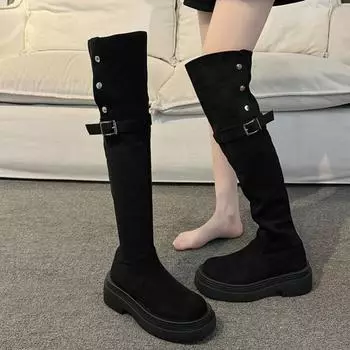 Autumn and winter new long tube flanged thin boots fashionable western women s boots small knee knight boots 35