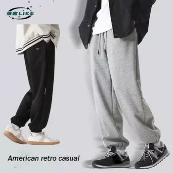 Autumn And Winter New Men S Casual Pants, Men S Outdoor Sports Pants, Large Loose, Vibe Versatile, Foot Binding Pants M чёрный