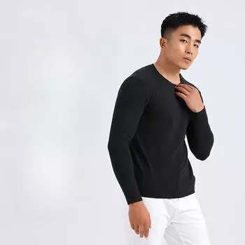 Autumn and Winter New Men s Casual Seamless Long-sleeved Warm Base Shirt 2XL чёрный