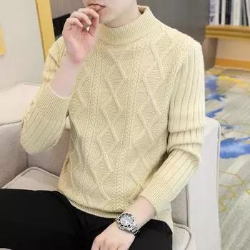 Autumn and Winter New Men s Clothing Student Thickened Twisted Korean Version Pullover Semi-turtleneck Knitted Sweater M