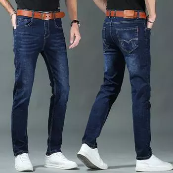 Autumn And Winter New Men S Denim Trend Fashionable And Versatile Thick Loose Straight Casual Denim Pants 28 синий