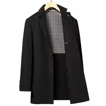 Осенне-зимнее новое мужское двухстороннее шерстяное пальто средней и длинной длины с воротником для делового повседневного шерстяного пальто для мужчин 170 чёрный