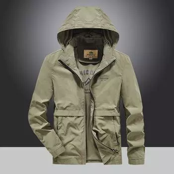 Осенне-зимняя новая мужская эластичная куртка с капюшоном, ветрозащитная, дышащая, большого размера, съемная шапка, мужская повседневная куртка L