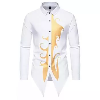 Autumn and Winter New Men s Flower Irregular Design Long-sleeved Shirt Stage Performance Clothes S