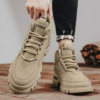 Autumn and winter new men s high-top thick-soled Martin boots trendy outdoor tooling casual short boots live broadcast non-slip leather men s boots 39