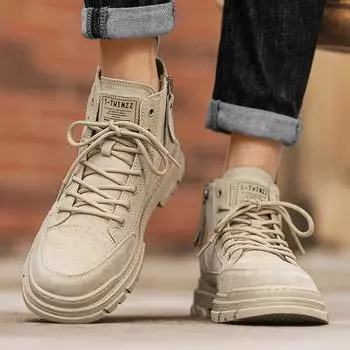 Autumn and winter new men s high-top leather Martin boots British tooling high-quality short boots live broadcast thick-soled retro men s boots 39