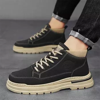 Autumn and winter new men s high-top thick-soled Martin boots trendy outdoor tooling casual short boots live broadcast leather versatile men s boots 39