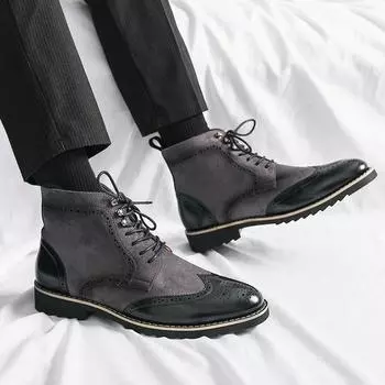 Autumn and winter new men s high-top leather leather boots business trend casual retro fashion lace-up youth leather shoes 38