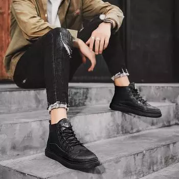 Autumn and winter new men s high-top shoes velvet cotton Korean version student trend casual board shoes teen men s shoes 39