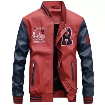 Autumn and Winter New Men s Leather Jacket Plus Velvet Warm Jacket Casual PU Leather Jacket M