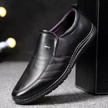 Autumn and winter new men s leather casual shoes, trendy soft-sided soft-soled leather shoes, middle-aged and elderly men s shoes with round heads 38
