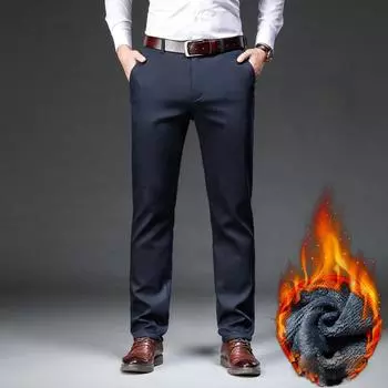 Осенние и зимние новые мужские плюшевые повседневные брюки с плюшевой утолщенной деловой свободной прямой ногой мужские брюки в стиле вестерн большие брюки 28 чёрный