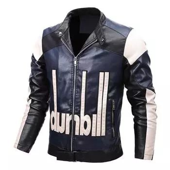 Autumn and Winter New Men s PU Leather Jacket Thin Motorcycle Leather Jacket Trendy Color Matching Plus Velvet Men s Jacket L