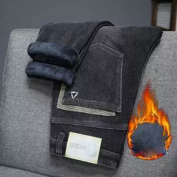 Autumn And Winter New Men S Velvet Thickened High-End Embroidery Fashionable Slim Fit High Elasticity Denim Long Pants 28