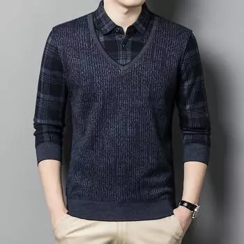 Осень и зима новый мужской шерстяной свитер поддельный мужской свитер из двух частей теплый мужской свитер для людей среднего и пожилого возраста M