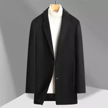 Осенне-зимнее новое мужское шерстяное пальто средней и длинной длины с воротником-шарфом, утолщенное шерстяное пальто из хлопка, мужское пальто 170 чёрный