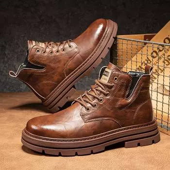 Autumn and winter new microfiber leather British style men s short boots fashionable and casual heightening lace-up cold sticky Martin boots men s boo 39