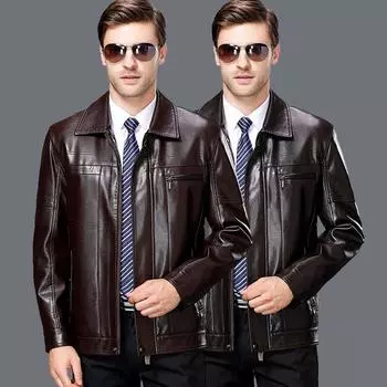 Осенне-зимние новые куртки из натуральной кожи для мужчин среднего и пожилого возраста с меховым воротником, из бархата и утолщенные кожаные куртки для папы 170