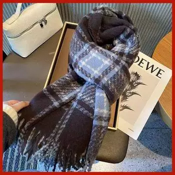 Autumn And Winter New Mirad Plaid Scarf For Women With Versatile Atmosphere And Temperament. Blue Thousand Bird Plaid Long Warm Shawl Scarf 200*40cm