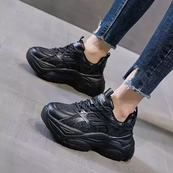 Autumn and winter new muffin bottom cross strap sports casual shoes thick sole heightening retro versatile dad shoes women 35